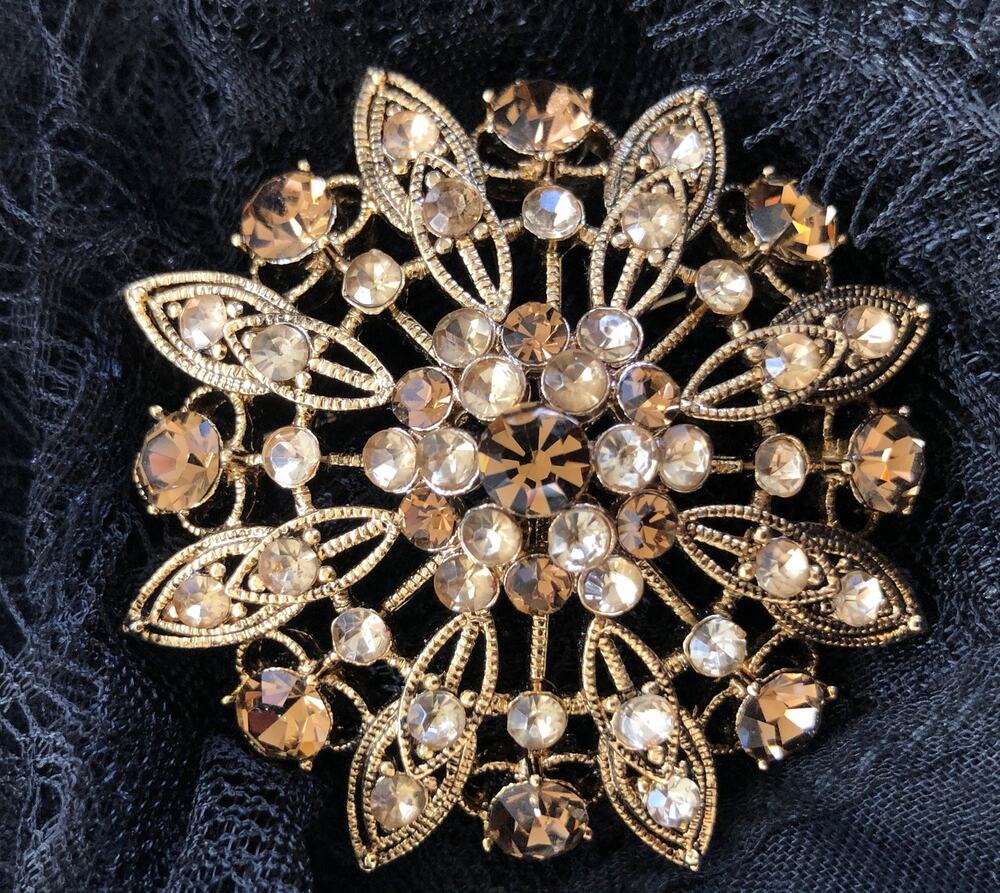 Vintage Liz Claiborne Orange & Brown Floral Burst Gold Tone Brooch